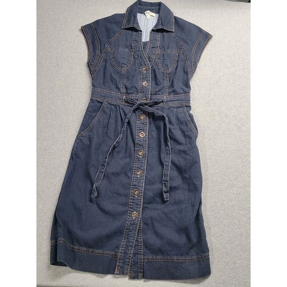 Maeve Dresses & Skirts - Maeve Anthropologie Womens 2 Dark Blue Denim Button Front‎ Dress Vneck Belted